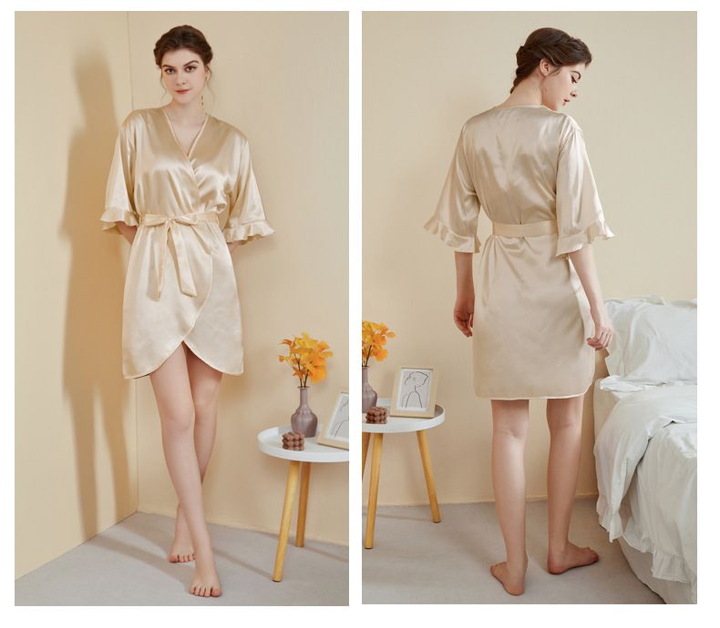 Herren Schlafleicht Luxus Lotusblatt Ärmel Cooles kurzes Nachthemd Bademantel Home Kleidung_voghion.com