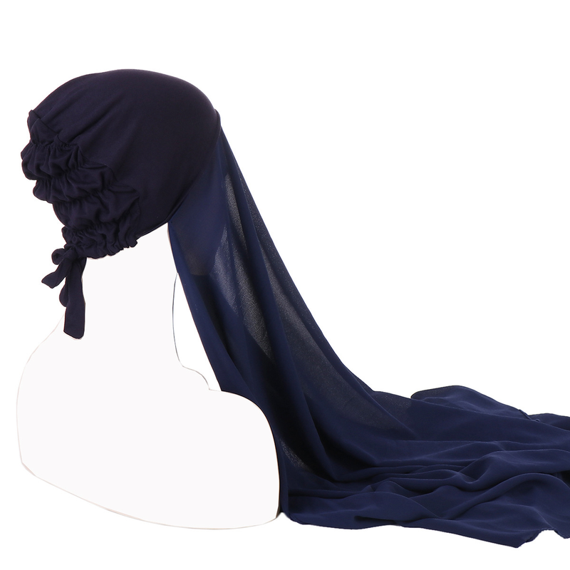 Ensemble de chapeaux turban plissé avec cordon de serrage pour femmes, ensemble de chapeaux à fond plissé en mousseline de soie avec perles monochromes_voghion.com