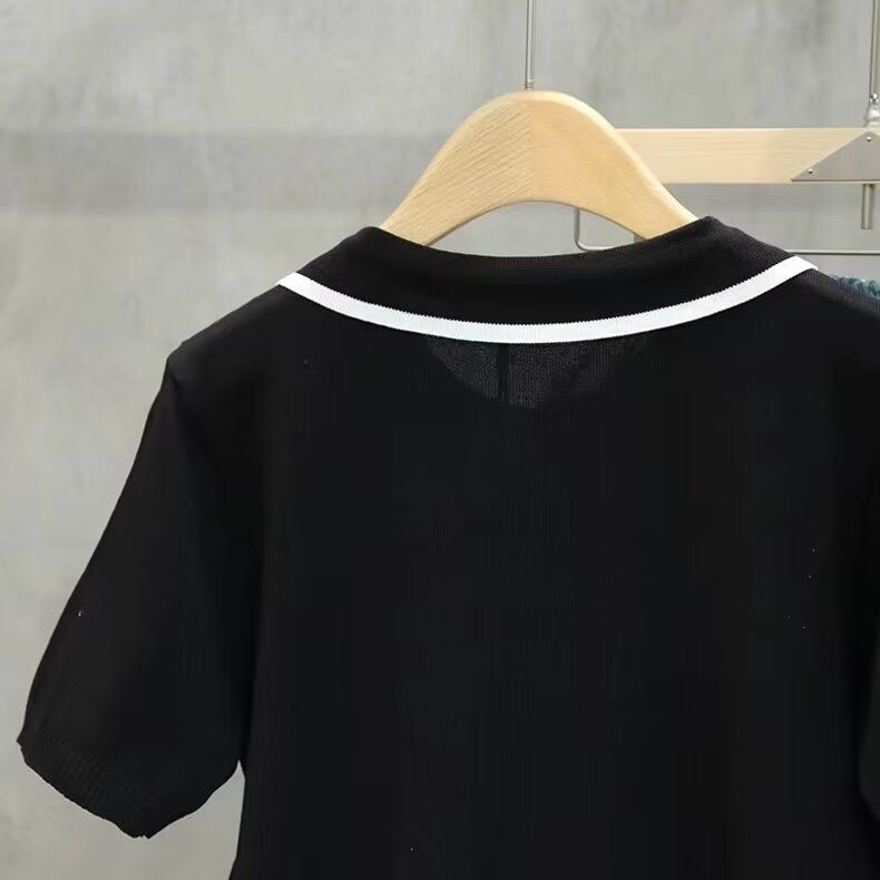 Polo estiva a righe da uomo, versatile, in seta ghiacciata fresca e a maniche corte, semplice e alla moda, con scollo rotondo._voghion.com
