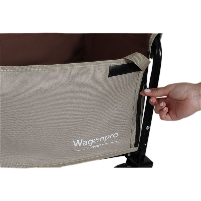 All-in-One Convertible Folding Camping Wagon Cart: Bench Seat, Storage Compartment & Included Dog Tether, Beige/Brown_voghion.com