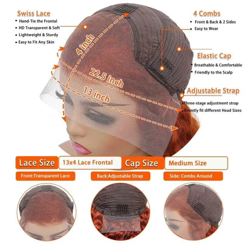 Orange Ginger Lace Front Human Hair Deep Wave HD Lace Frontal Wig_voghion.com