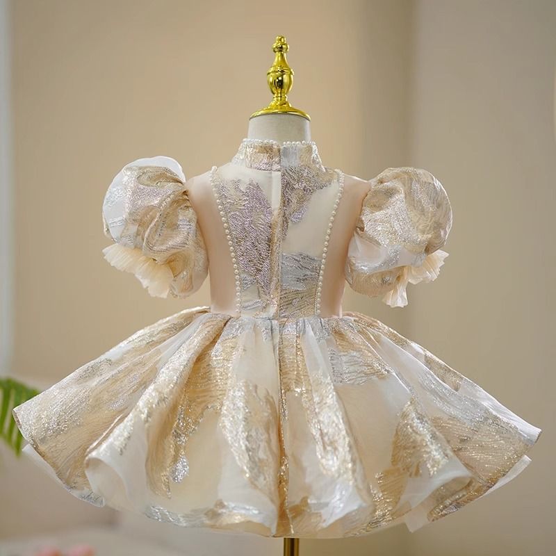 Abito da principessa color champagne per bambina - Elegante abito in stile cinese per il primo compleanno e i saggi di pianoforte_voghion.com
