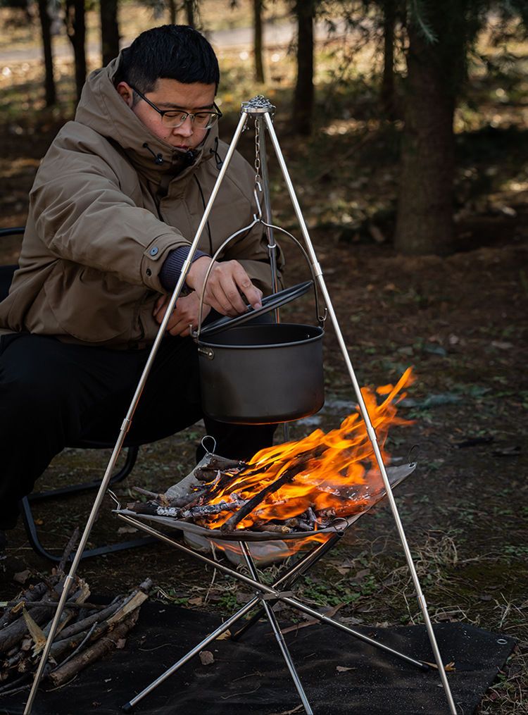 Outdoor Hanging Camping Large BBQ Soup Portable Cookware Set For Road Trips Picnic Non-Stick Pot_voghion.com