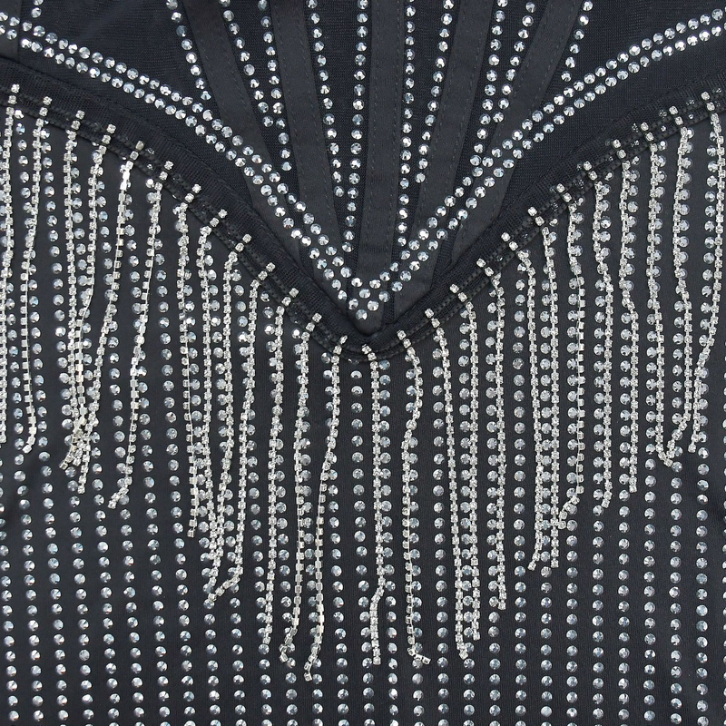 Einfarbiges Damen-Mesh-Strasskleid mit Hosenträgern, Neujahrsabendkleid_voghion.com