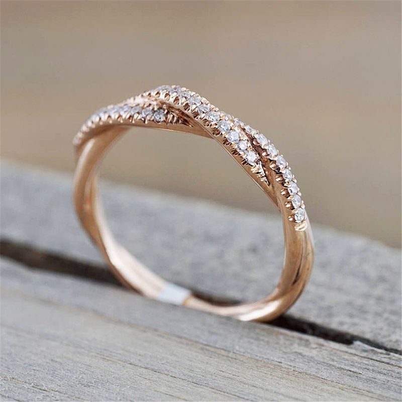 Ready Stock Fashion Rose-Gold-Color Twist Vintage Cubic Zircon Wedding Engagement Ring for Woman Girls Gift_voghion.com