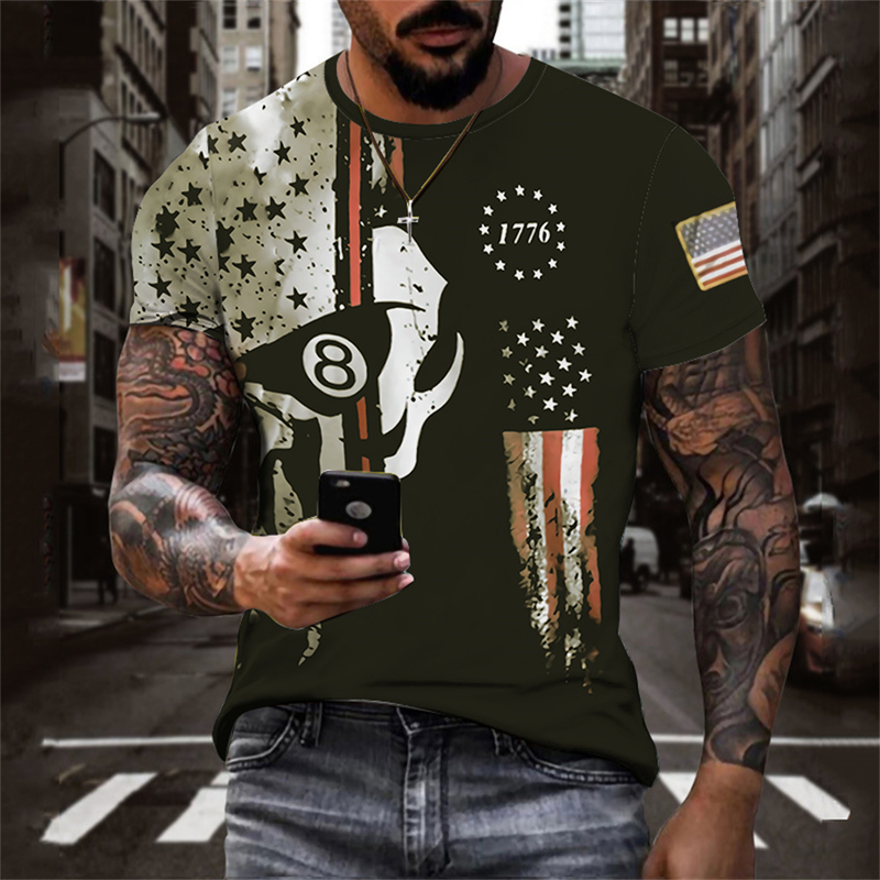 T-shirt a maniche corte da uomo Europa e Stati Uniti T-shirt in tessuto casual di alta qualità con stampa digitale 3D_voghion.com
