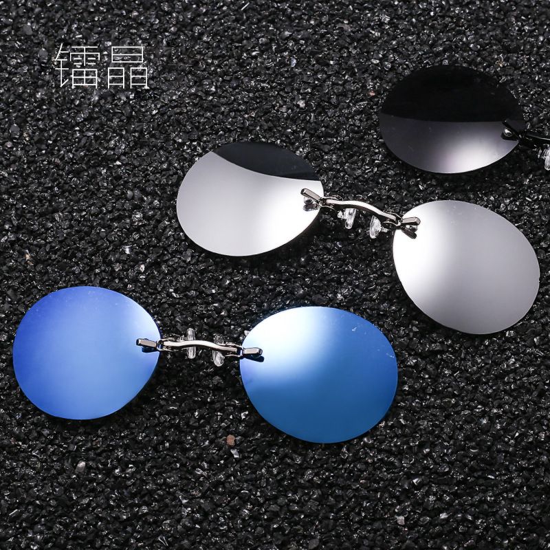 New Clip-on Hacker Empire Metal Round Frame Sunglasses Unique Rimless Glasses_voghion.com
