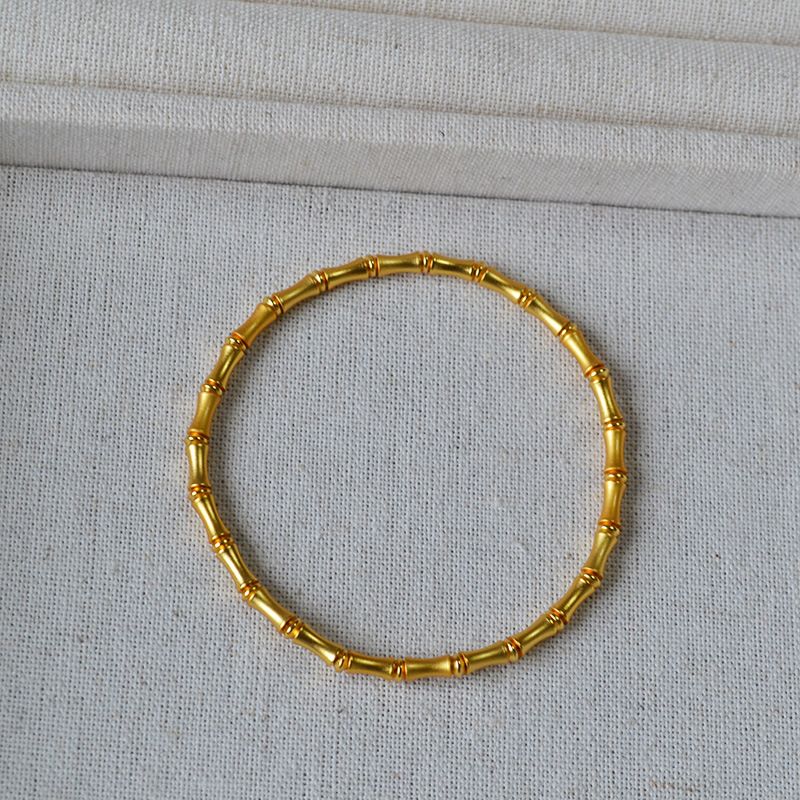 China-Chic New Chinese Popular Literature And Art Brass Ancient Gold Plated Frosted Bamboo Knot Elastic Bracelet Rising_voghion.com