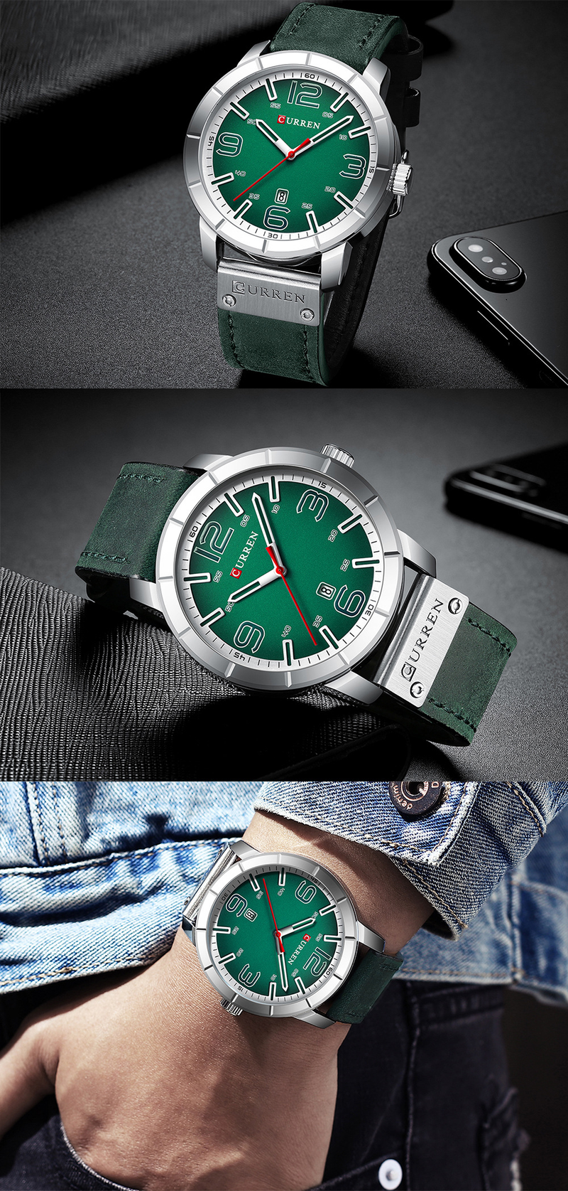 CURREN CARREN 8327 Orologio da uomo d'affari casual con cintura al quarzo impermeabile con calendario_voghion.com