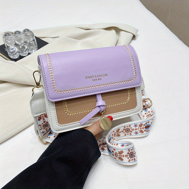 Borsa a tracolla con patta alla moda, borsa a tracolla con fibbia decorativa da donna con cinturino largo_voghion.com