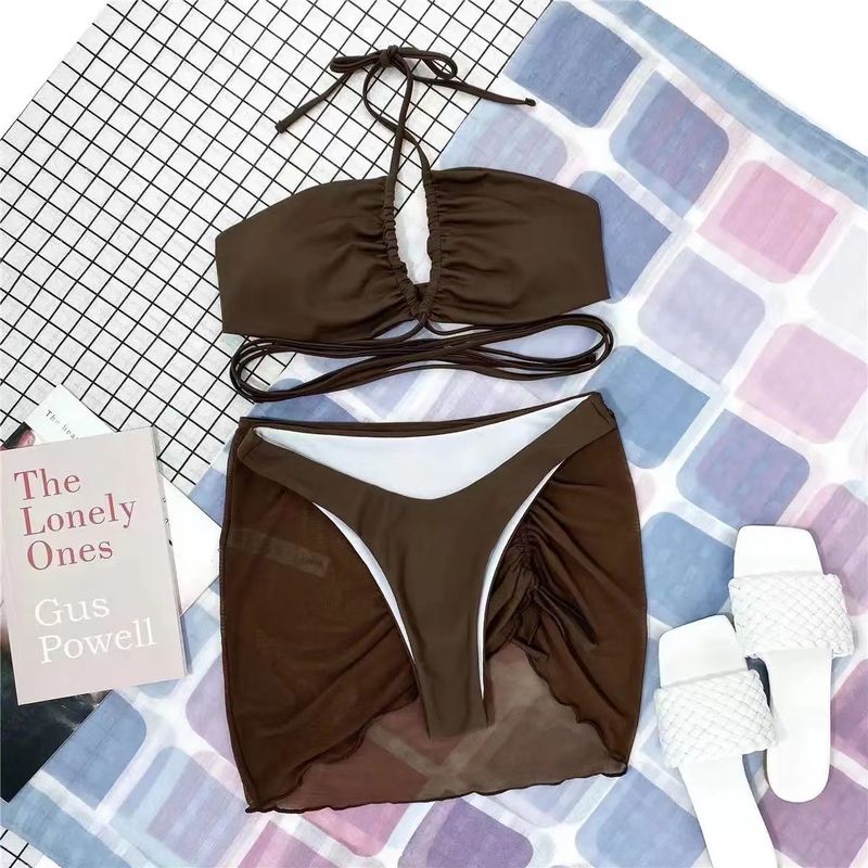 2024 New Sexy Three Piece Set Solid Color Swimsuit Fashion Bikini_voghion.com