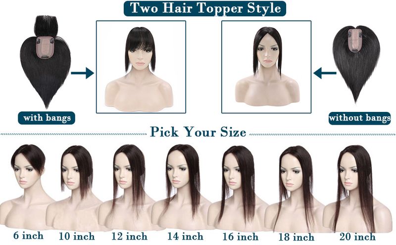 100 % Echthaar-Topper mit Pony, 150 % Dichte, Seidenbasis, Clip-In-Topper_voghion.com