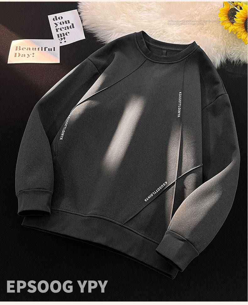 Herren-Sweatshirt mit Rundhalsausschnitt, lässig, lockere Passform, langärmliges Pullover-Oberteil für Teenager und junge Erwachsene (Schwarz, Graugrün, Dunkelgrau)_voghion.com