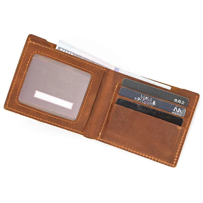 Portafoglio da uomo Crazy Horse in pelle semplice, con scomparti per foto, con strato superiore in pelle di vacchetta e porta carte, sconto dell'80%_voghion.com