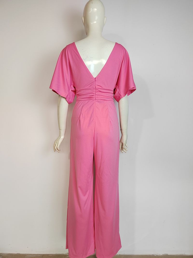 Damesjurk Jumpsuit Hot Sale Diepe V-broek met hoge taille en wijde pijpen_voghion.com