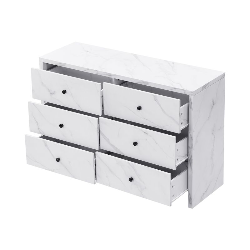Credenza 120 cm Mit Marmor-Optik, 6 Schubladen, Schwarzem Holzgriff_voghion.com
