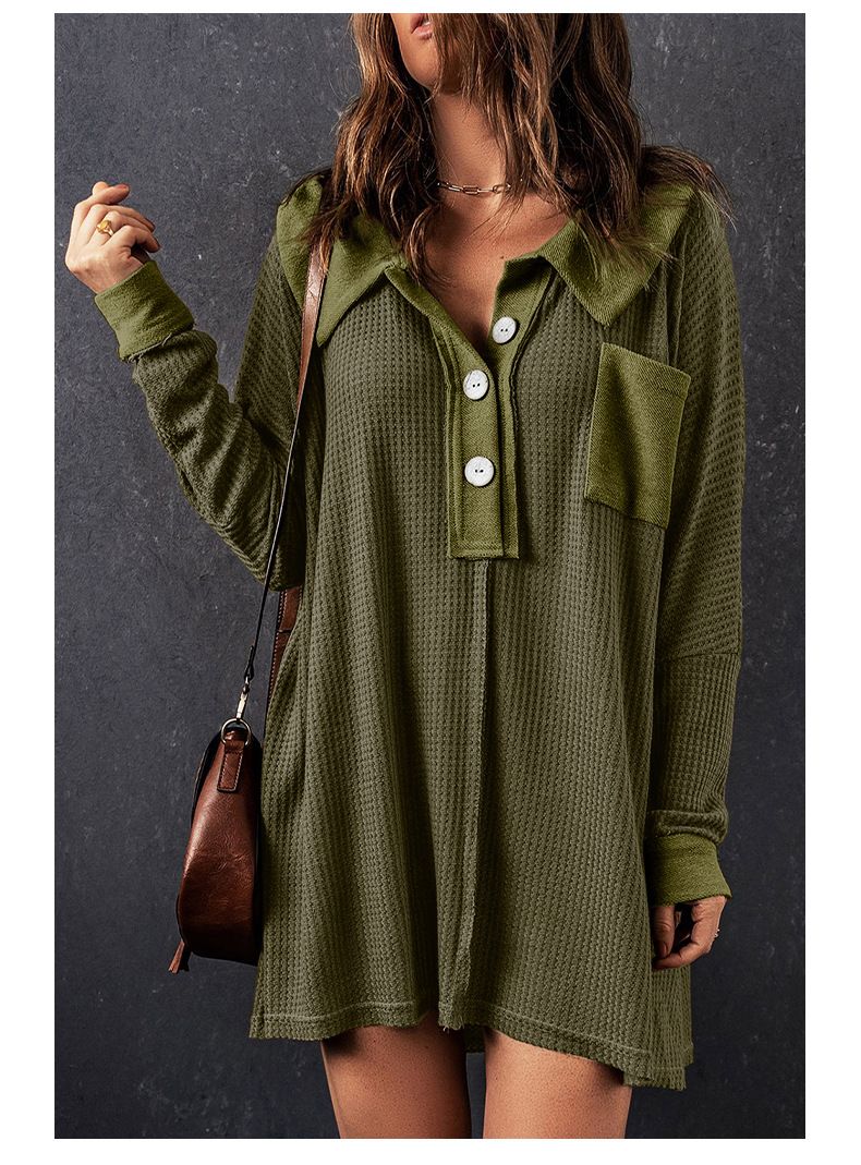 Shi Ying Hua Fu Ge Top Donna Autunno Nuovo Largo Manica Lunga Polo Collo Versatile T-shirt di media lunghezza per Donna_voghion.com