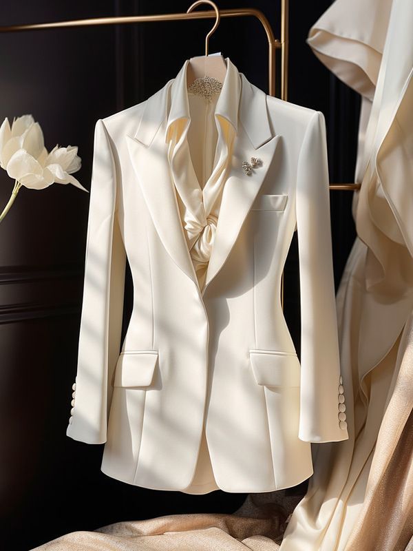 Giacca blazer bianca da donna - Cappotto in tweed slim fit in stile europeo, chiusura con un bottone, manica lunga, versatile per ufficio e abbigliamento casual_voghion.com