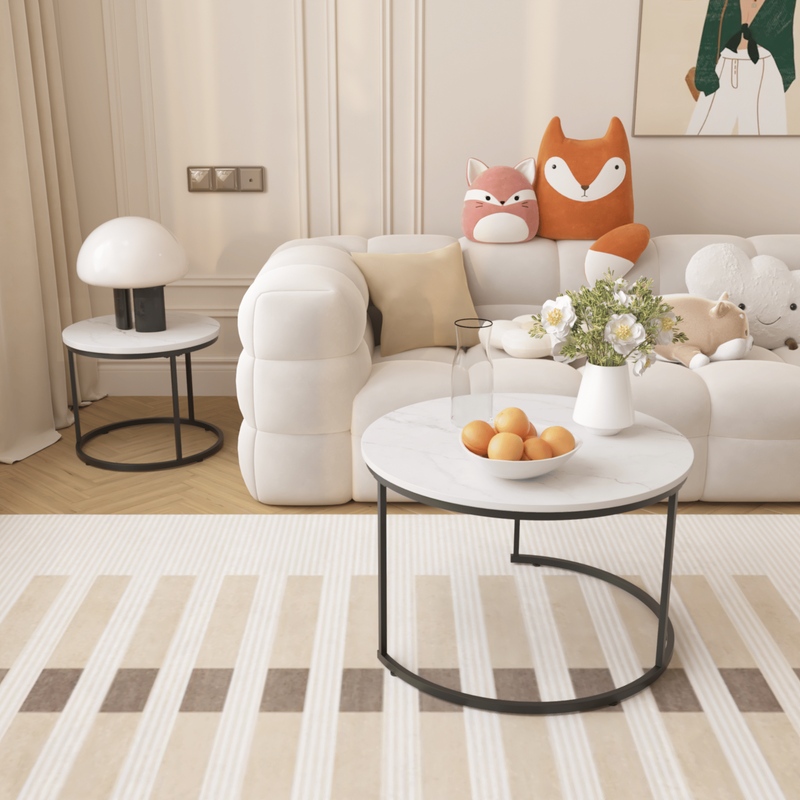 Nesting Coffee Table Set Of 2, 27.6inch Round Coffee Table Industrial Wood Finish With Sturdy Metal Frame, End Table Side Tables For Living Room Bedroom Balcony Yard_voghion.com