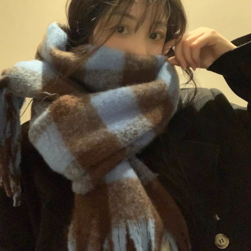 Thousand Bird Grid Scarf for Women, Autumn and New St, Student Versatile, Thickened Warm Scarf, Tassel, Winter Ins_voghion.com