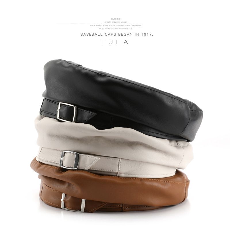 Korean Style Personality Trendy Women's Autumn Winter Leather Solid Color Octagonal Hat Outdoor Travel Street Sun_voghion.com