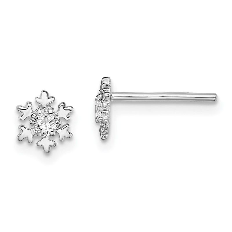 Sterling Silver Rhodium-plated CZ Snowflake Post Earrings_voghion.com