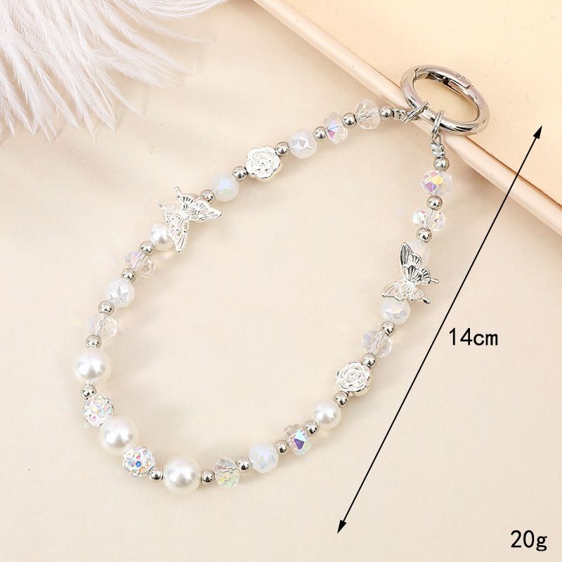 INS Fashion New Phone Lanyard Crystal Butterfly Beaded Accessories Wrist Keychain Pendant Chain_voghion.com