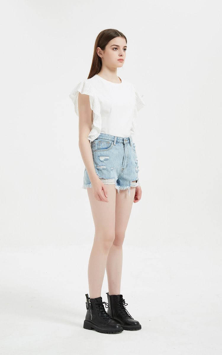 Dameklær Dame Sommer Nye Høylivede Prikkete Denimshorts Ripped Casual Hotpants_voghion.com