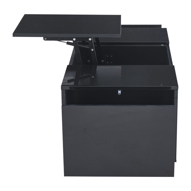 Table basse relevable avec LED, hauteur réglable et extensible, 95 x 48 x 40 cm, table de salon multifonctionnelle avec 2 tiroirs, noire_voghion.com