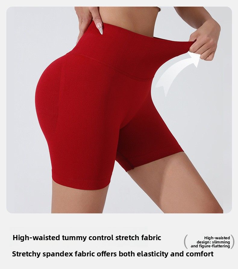 Sommerliche Yoga- und Sporthose in Pfirsichfarben, Fitnesshose für Damen, Dreiviertel-Hüfthose mit hohem Bund, schnelltrocknend, mit formender Wirkung._voghion.com