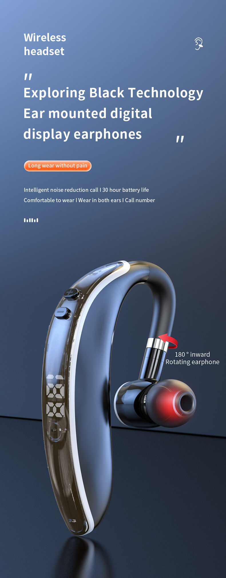 Căști Bluetooth GL20 noi, cu cârlig pentru ureche, cu afișaj digital pentru afaceri_voghion.com