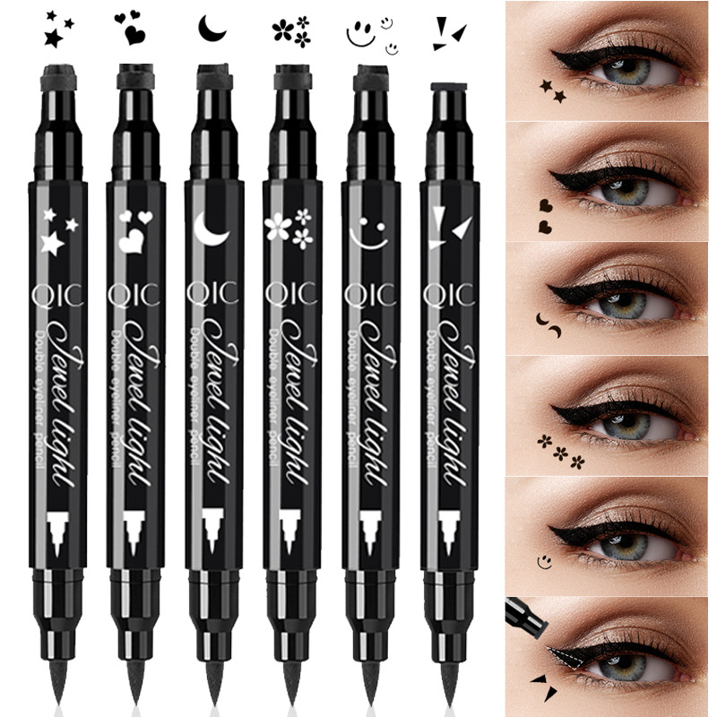 QIC Qini sigillo decorativo con motivo a colori impermeabile, asciugatura rapida, eyeliner a doppia testa senza sbavature_voghion.com
