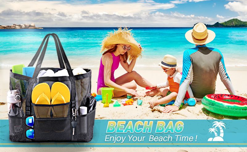 Borsa da spiaggia in rete di grandi dimensioni - Organizer da viaggio per articoli da toeletta di grandi dimensioni con manici, impermeabile e leggera (perfetta per vacanze, piscina, palestra)_voghion.com
