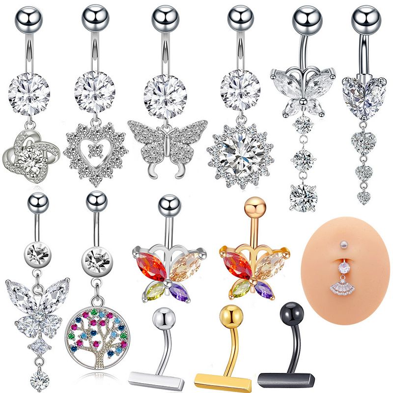 Vendita calda chiodo in acciaio inossidabile AAA zircone farfalla ciondolo anello ombelico fibbia accessorio piercing corpo_voghion.com