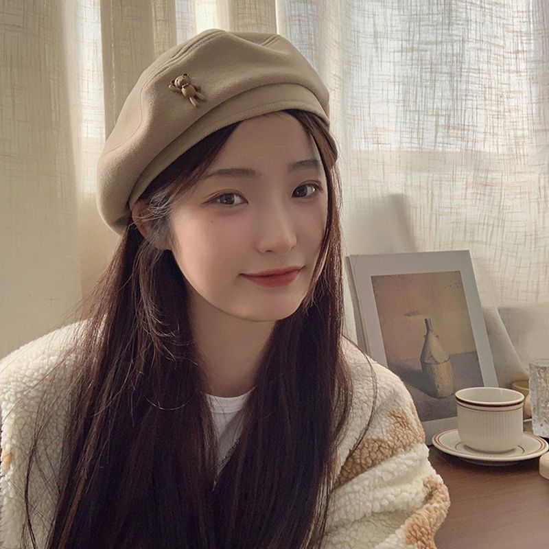 Heißer Verkauf Frauen Bär Berets Stil Für Französisch Künstler Warme Winter Beanie Hut Einfarbig Elegante Dame Alle Abgestimmt Maler_voghion.com