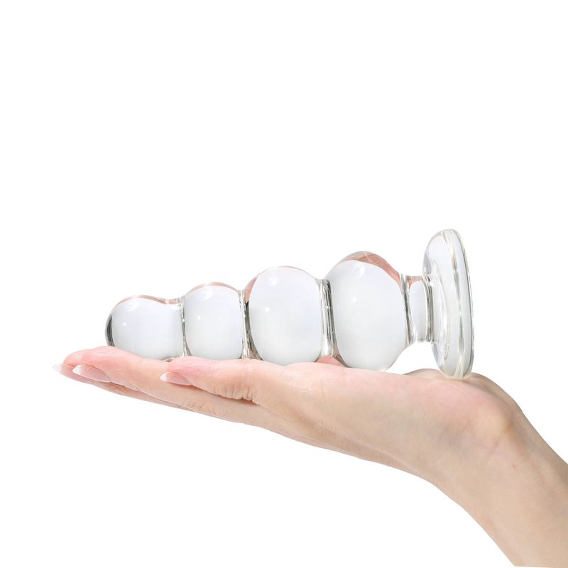 Plug anale in vetro con bacchetta magica, perline di cristallo trasparente con base svasata, giocattolo sessuale per adulti_voghion.com