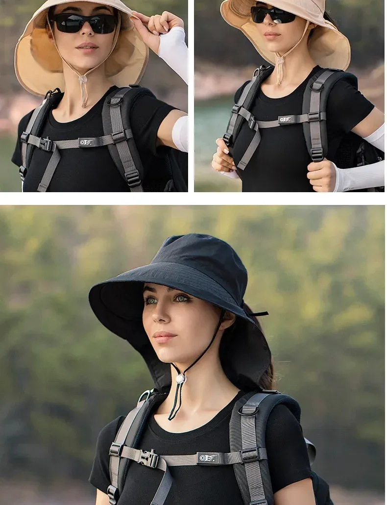 Cappelli estivi da donna con visiera a forma di foro per coda di cavallo, con tesa larga e protezione solare_voghion.com