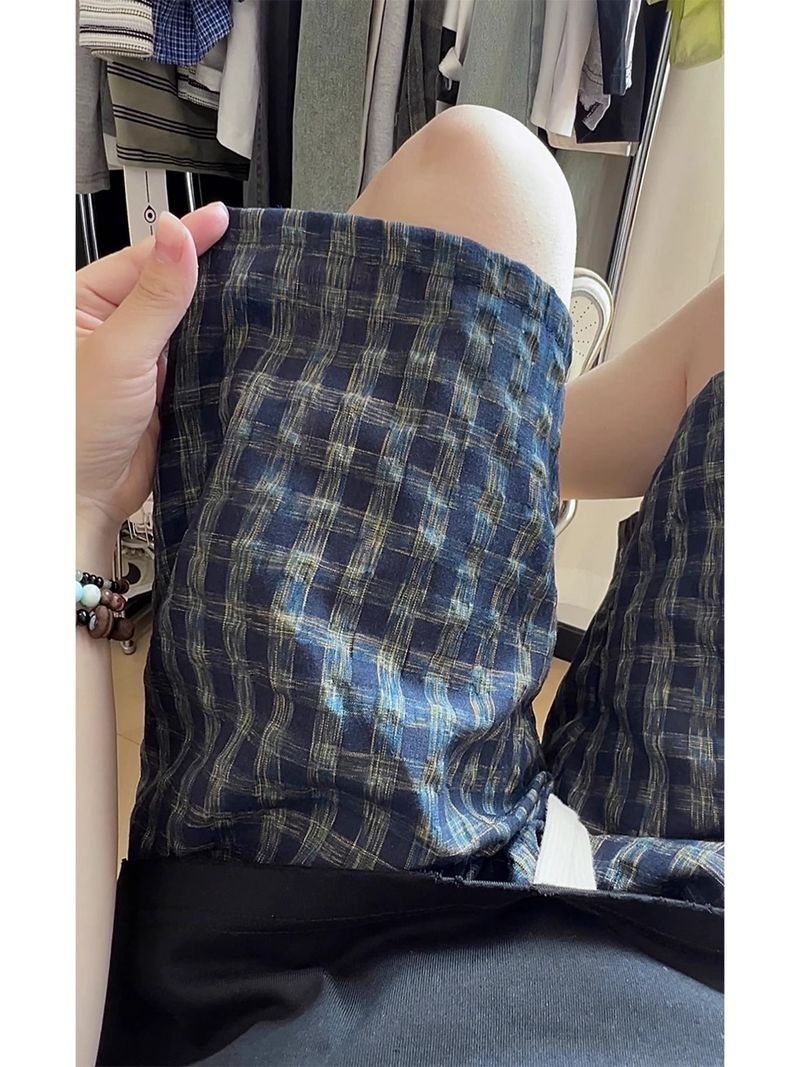 Men's Brown Bubble Yarn Sport Shorts Summer Lightweight Quick-Dry Checkered Casual Lounge Shorts With Drawstring_voghion.com
