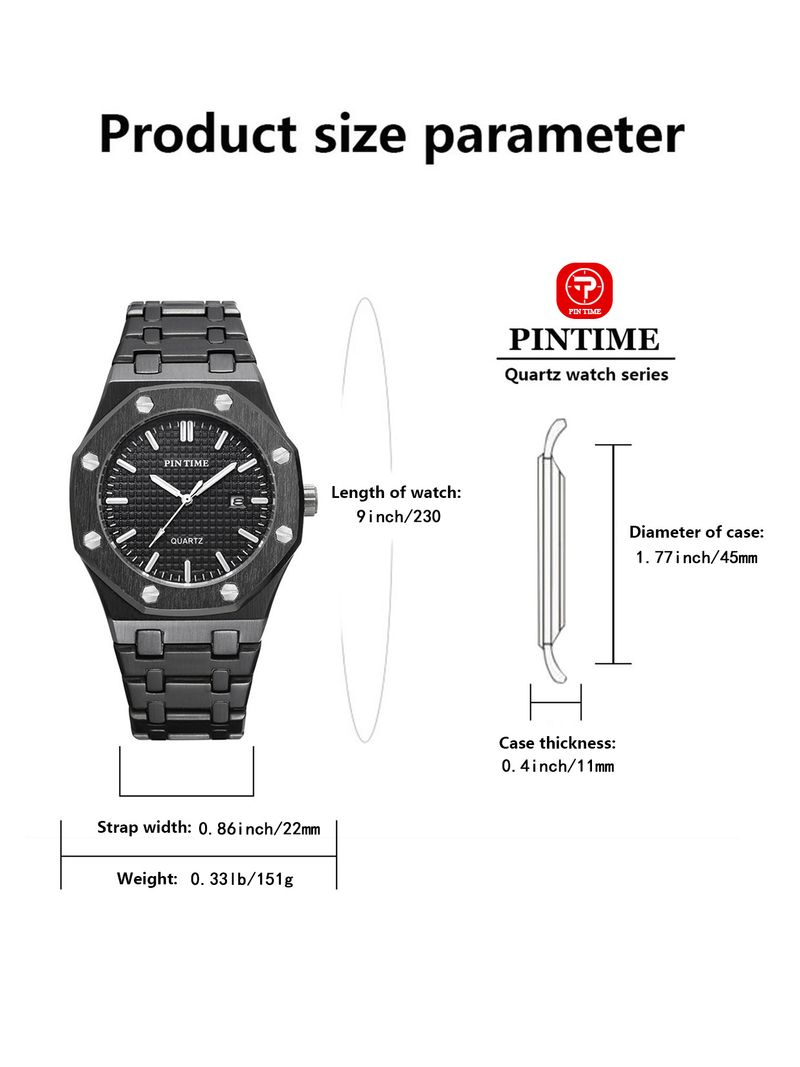 Orologio da uomo in acciaio al quarzo impermeabile ottagonale di alta qualità con cinturino in pelle AP, marchio svizzero, per uomo_voghion.com