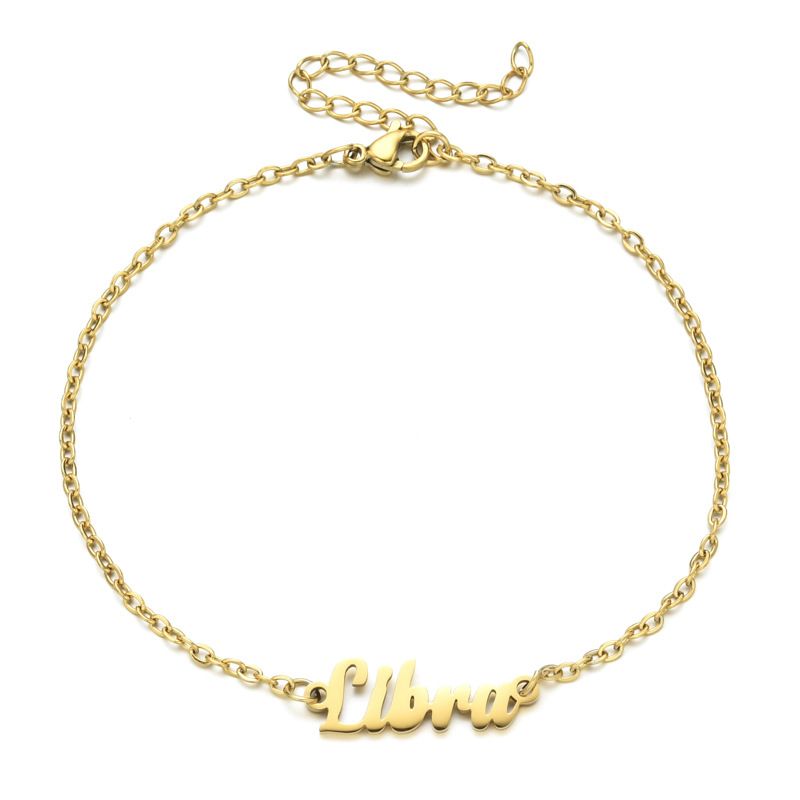 Nuova cavigliera in acciaio inossidabile con catena a O placcata in oro vero Twelve Constellations per donna_voghion.com