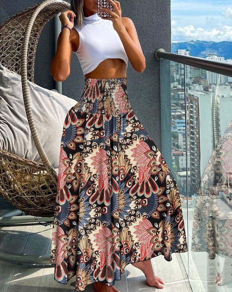 Women's Hot Summer Fashion High-waisted Slim Print Dresses For Women_voghion.com