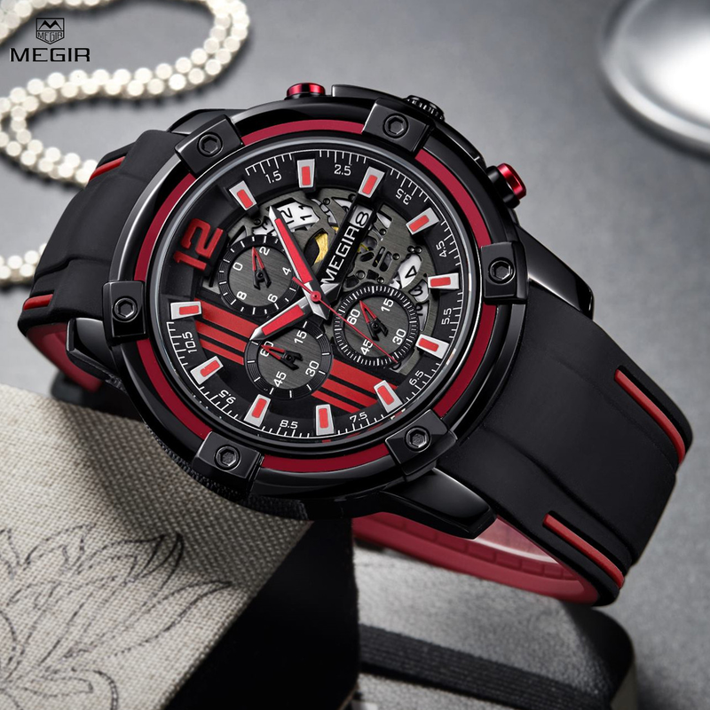 Chronograph Mens Sport Watches with Silicone Band Big Dial Military Quartz Watch Men Clock_voghion.com