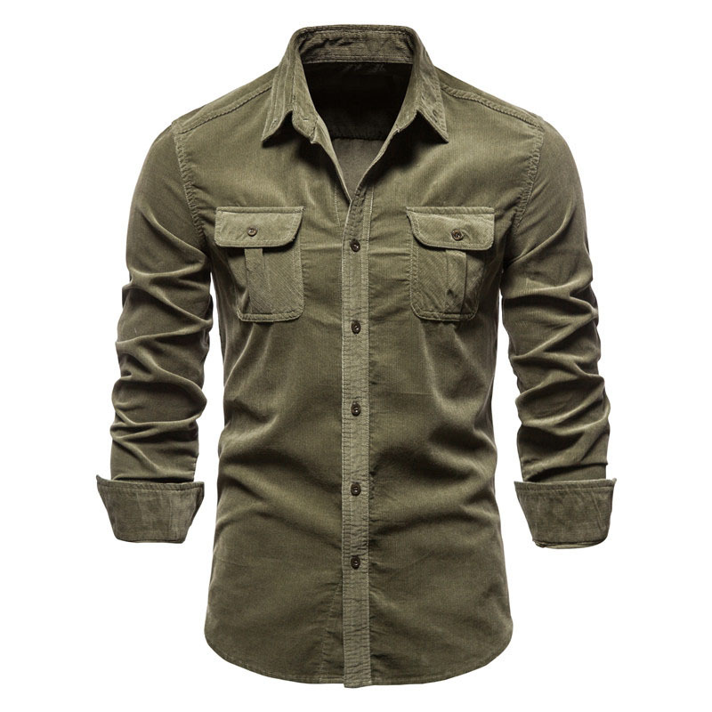 Men's autumn cotton basic corduroy business slim fitting casual shirt men's new long sleeved jacket_voghion.com