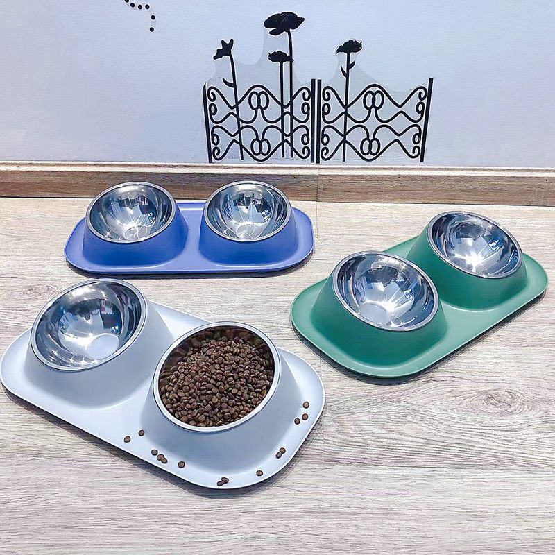 Nouveau bol double incliné en acier inoxydable pour chat et chien, bassin pour animaux de compagnie, anti-fuite, nourriture facile à nettoyer, protection du cou_voghion.com