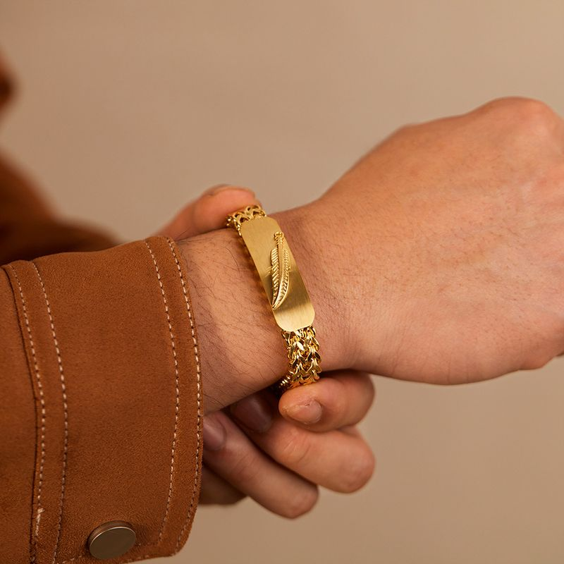 Pánský náramek z nerezové oceli s peřím v punkovém stylu_voghion.com