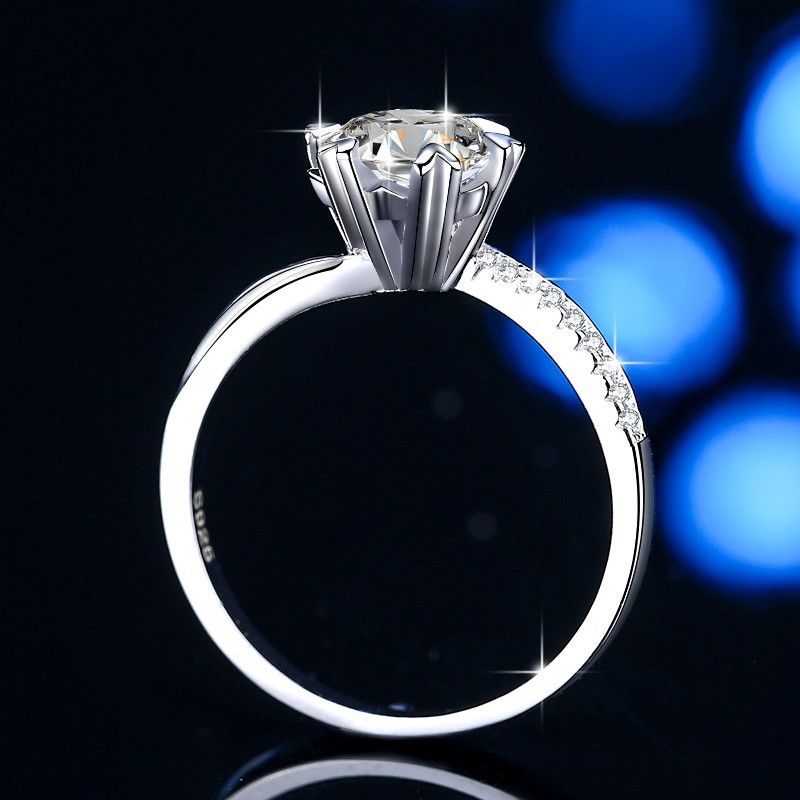 Dames S Puur Zilver Plating PT950 Set Tang 1/2 Karaat Live Mosang Stenen Ring_voghion.com