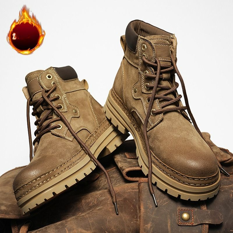 Men's Martin Boots Inner Height Increase Thick-soled Kick Does Not Break Outdoor Mountaineering Tooling Shoes Mid-top Height - Version Leather_voghion.com