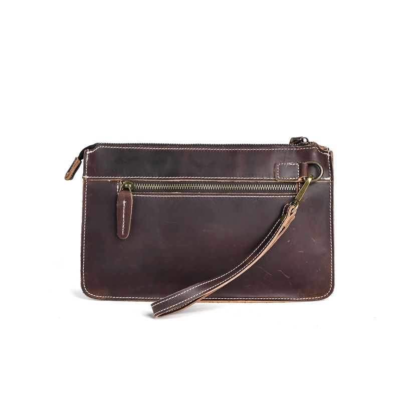 Crazy Horse Echtleder Herren und Damen Lässige kleine Geldtasche Erste Schicht Rindsleder Reißverschluss Geldbörse_voghion.com