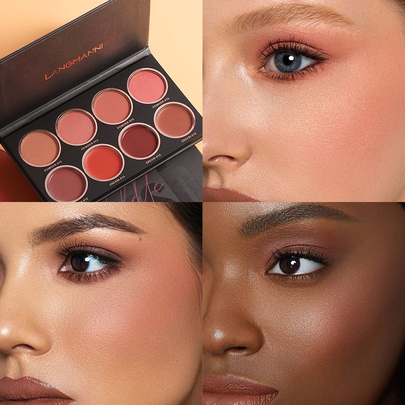 Palette di blush a 8 colori, tavolozza di blush 4 in polvere + 4 in crema, tavolozza di blush per contorni e illuminanti, polvere di blush di lusso leggera opaca brillante brillante_voghion.com