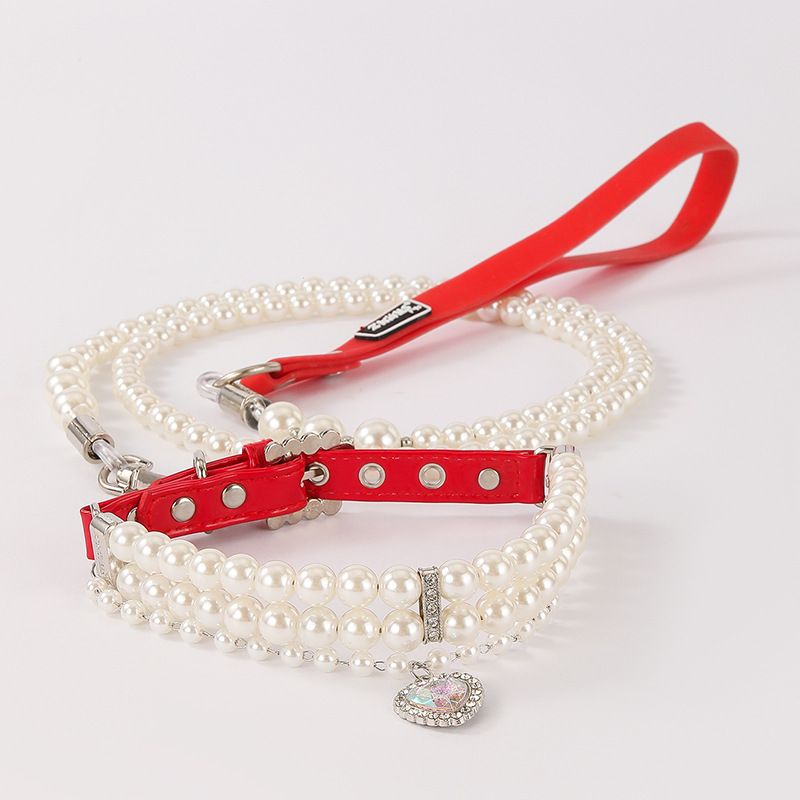 Dog Pendant 002 Collar Set Steel Wire Beaded Leash For Small Cats And Dogs_voghion.com